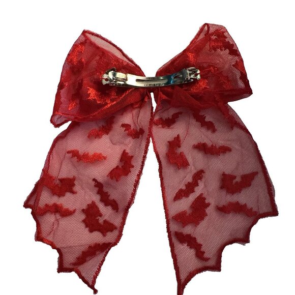 Bat Silhouette Barrette Hair Clip Red Lace Mesh 8"x 6" Halloween Goth NWOT - Picture 2 of 3